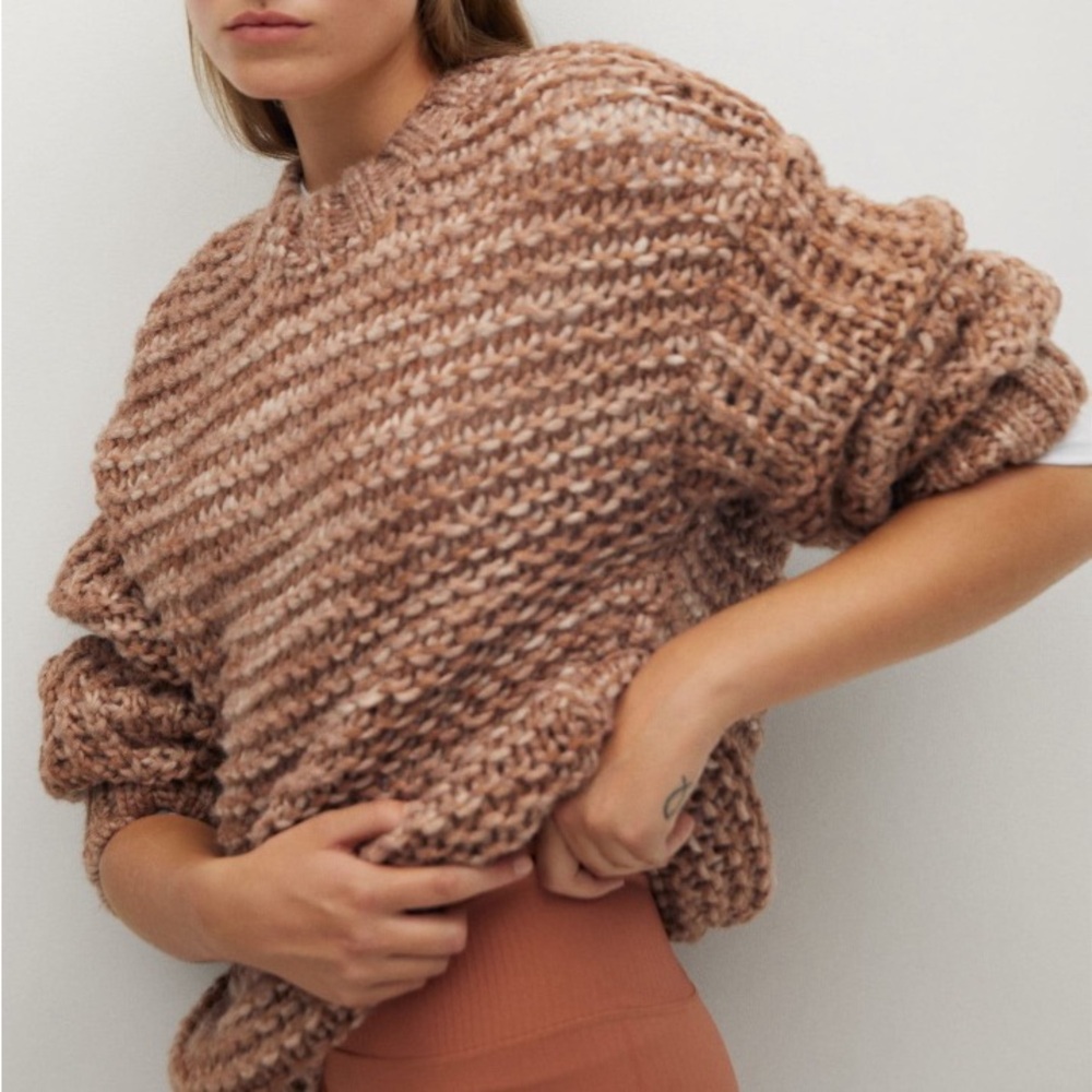 Mango MNG Chunky Knit Wool Blend Knit Sweater in Tan